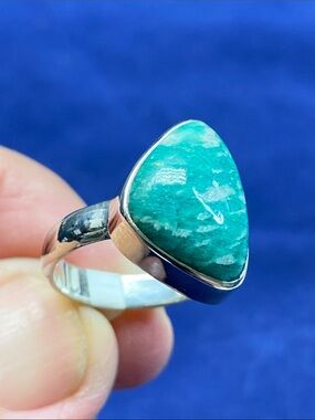 Sterling Silver Teal Amazonite Triangle Ring Size 7